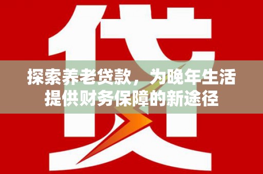 南竿探索养老贷款，为晚年生活提供财务保障的新途径